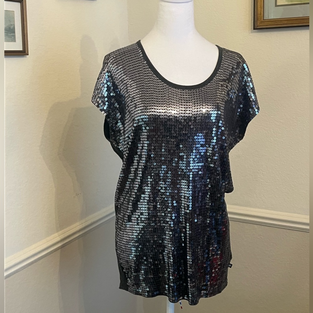 Michael Kors Black and Silver Sequin Holiday Top